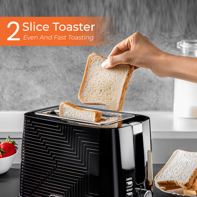 Geepas GBT36554UK-BK 2 Slice Bread Toaster 900W | 7 Browning Settings|  Reheat & Defrost Functions | Auto Cut-Off Safety | Removable Crumb Tray and 2 Year Warranty