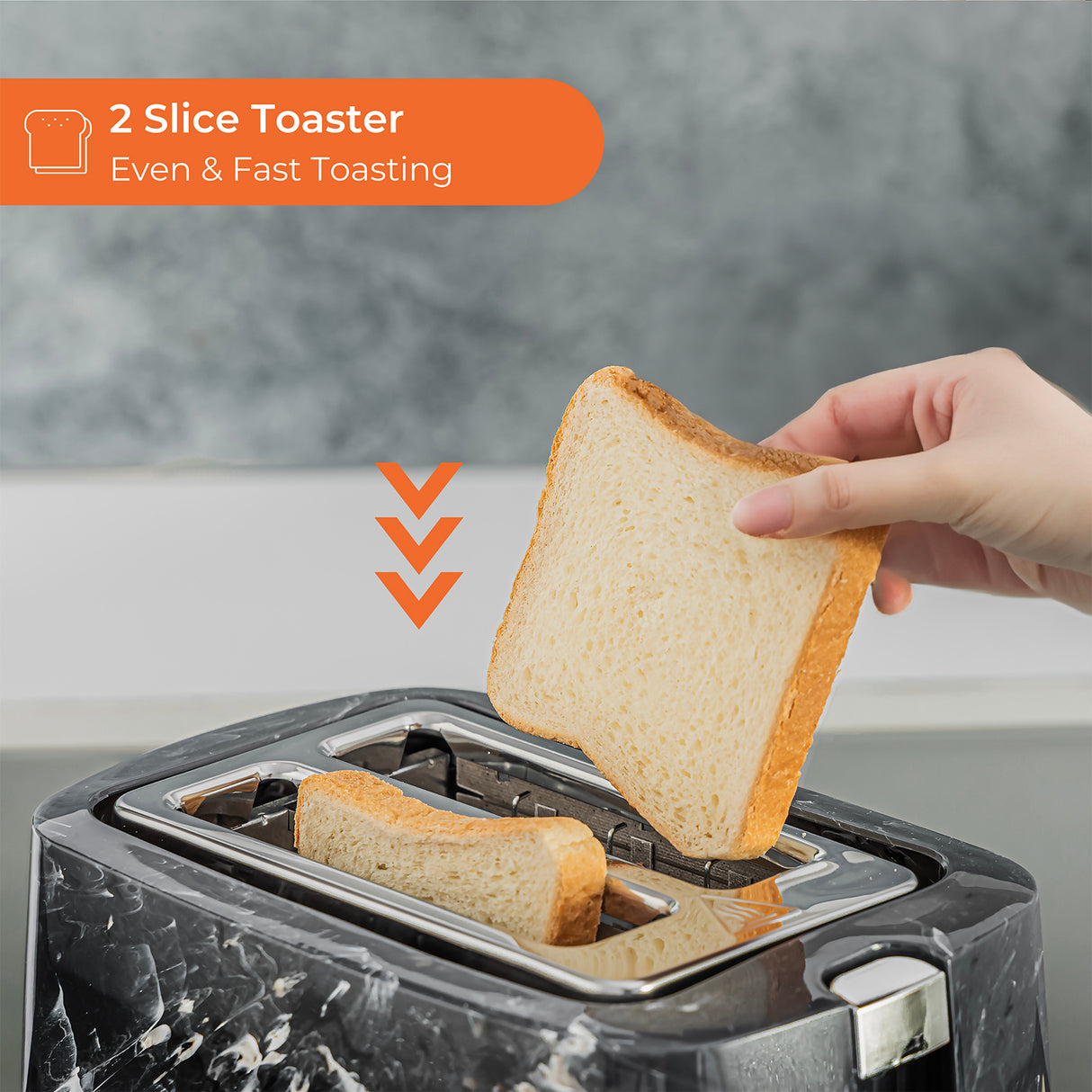 Geepas GBT36555UK-BK 2 Slice Bread Toaster 900W |  7 Browning Settings |  Removable Crumb Tray |  Auto Cut-Off |  Marble Finish | Compact Design & 2 Year Warranty