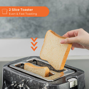 Geepas GBT36555UK-BK 2 Slice Bread Toaster 900W |  7 Browning Settings |  Removable Crumb Tray |  Auto Cut-Off |  Marble Finish | Compact Design & 2 Year Warranty