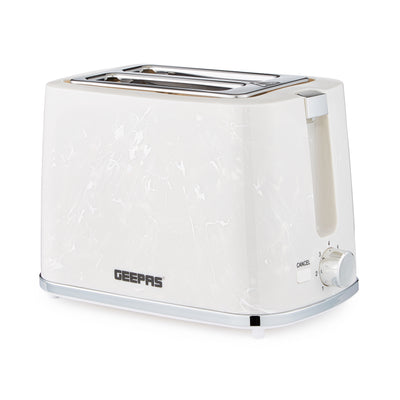 Geepas GBT36555UK-WT Skye Collection 2 Slice Toaster with 7 Browning Settings | Removable Crumb Tray | Cord Storage |Cancel Function & Marble Effect Finish for Kitchens