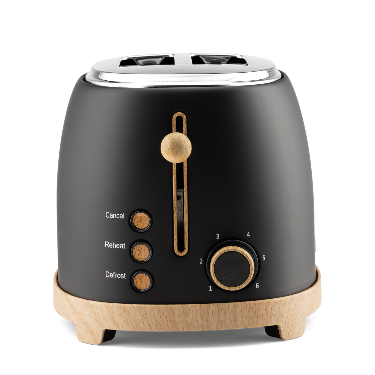 Geepas GBT36560UK-BK 2 Slice Toaster 850W | Wood Effect Design | 6 Browning Levels | Defrost | Reheat | Cancel Function & High Lift Lever |Stylish NordiQ Collection
