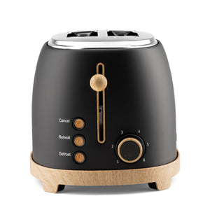 Geepas GBT36560UK-BK 2 Slice Toaster 850W | Wood Effect Design | 6 Browning Levels | Defrost | Reheat | Cancel Function & High Lift Lever |Stylish NordiQ Collection