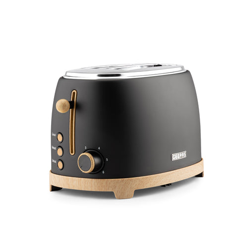 Geepas GBT36560UK-BK 2 Slice Toaster 850W | Wood Effect Design | 6 Browning Levels | Defrost | Reheat | Cancel Function & High Lift Lever |Stylish NordiQ Collection