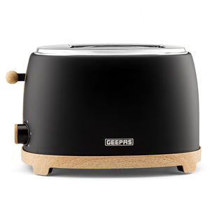 Geepas GBT36560UK-BK 2 Slice Toaster 850W | Wood Effect Design | 6 Browning Levels | Defrost | Reheat | Cancel Function & High Lift Lever |Stylish NordiQ Collection