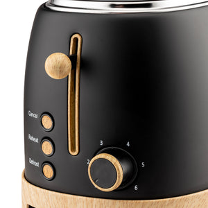 Geepas GBT36560UK-BK 2 Slice Toaster 850W | Wood Effect Design | 6 Browning Levels | Defrost | Reheat | Cancel Function & High Lift Lever |Stylish NordiQ Collection