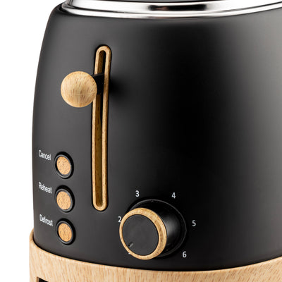 Geepas GBT36560UK-BK 2 Slice Toaster 850W | Wood Effect Design | 6 Browning Levels | Defrost | Reheat | Cancel Function & High Lift Lever |Stylish NordiQ Collection