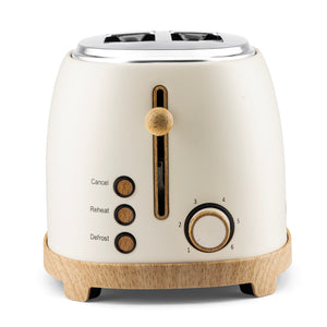 Geepas GBT36560UK-CR 2 Slice Toaster 850W  | Wood Effect Design | 6 Browning Levels | Defrost | Reheat | Cancel Function & High Lift Lever | Stylish NordiQ Design