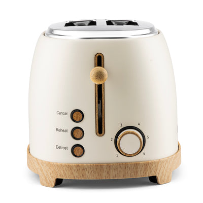 Geepas GBT36560UK-CR 2 Slice Toaster 850W  | Wood Effect Design | 6 Browning Levels | Defrost | Reheat | Cancel Function & High Lift Lever | Stylish NordiQ Design