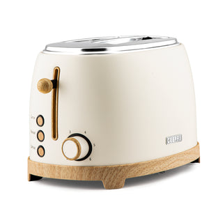 Geepas GBT36560UK-CR 2 Slice Toaster 850W  | Wood Effect Design | 6 Browning Levels | Defrost | Reheat | Cancel Function & High Lift Lever | Stylish NordiQ Design