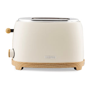 Geepas GBT36560UK-CR 2 Slice Toaster 850W  | Wood Effect Design | 6 Browning Levels | Defrost | Reheat | Cancel Function & High Lift Lever | Stylish NordiQ Design