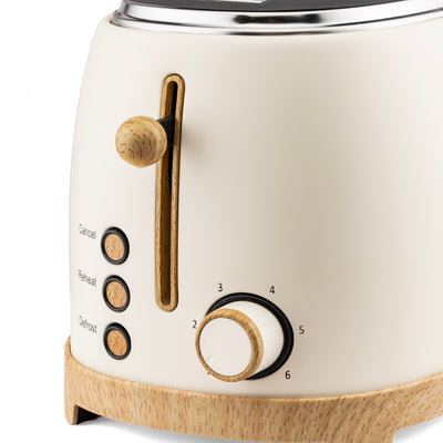Geepas GBT36560UK-CR 2 Slice Toaster 850W  | Wood Effect Design | 6 Browning Levels | Defrost | Reheat | Cancel Function & High Lift Lever | Stylish NordiQ Design