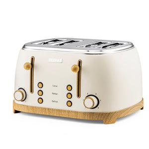 Geepas GBT36561UK-CR 4 Slice Toaster 1500W |  Wood Effect Design | Dual Controls | 6 Browning Levels | Defrost, Reheat & Cancel Function | Stylish NordiQ Collection