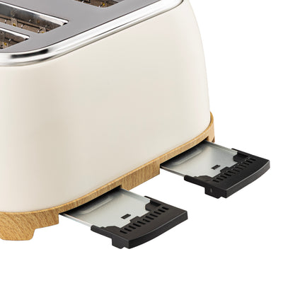 Geepas GBT36561UK-CR 4 Slice Toaster 1500W |  Wood Effect Design | Dual Controls | 6 Browning Levels | Defrost, Reheat & Cancel Function | Stylish NordiQ Collection