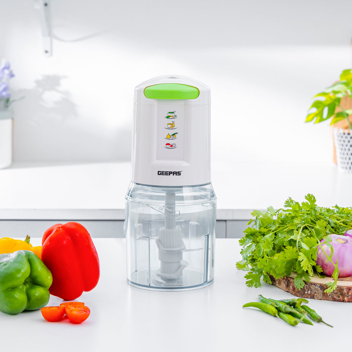 Geepas GC5477 Multi Chopper | 400W Powerful Copper Motor, 0.5L Capacity Bowl, Stainless Steel Double Blades, Safety Lock System | Compact Design, White, 2-Year Warranty