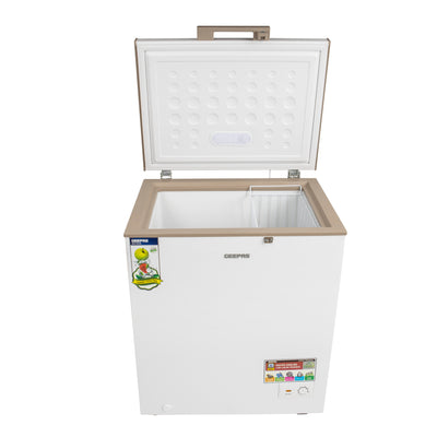 Geepas GCF1706WAH Chest Freezer | 170L Capacity |-18°C Deep Freezer with LED Light, Lock & Adjustable Thermostat | 115W Energy-Efficient Cooling  | 1 Year Warranty