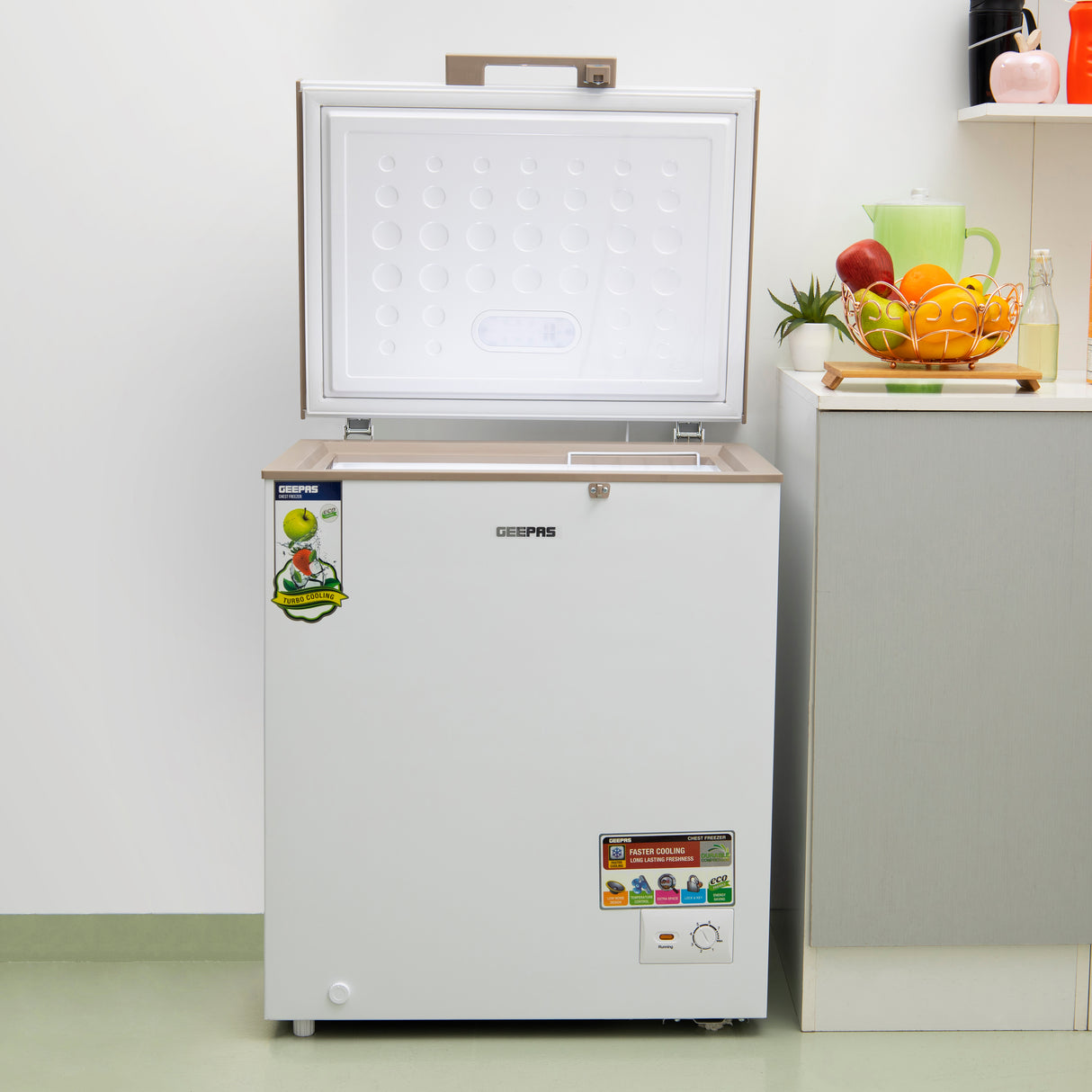 Geepas GCF1706WAH Chest Freezer | 170L Capacity |-18°C Deep Freezer with LED Light, Lock & Adjustable Thermostat | 115W Energy-Efficient Cooling  | 1 Year Warranty