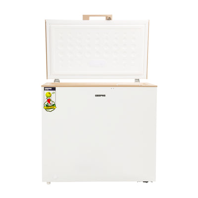 Geepas GCF2506WAH Chest Freezer |  250L  High-Efficiency Deep Freezer | LED Stylish Light | Adjustable Thermostat | Lock & Key | 1 Food Basket | 1 Year Warranty