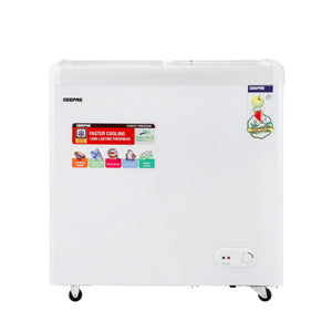 Geepas GCF2622SG Chest Showcase Freezer | 260L  Convertible Freezer & Fridge | Adjustable Thermostat | Sliding Glass Door | Lock & Key | LED Lamp | 1-Year Warranty