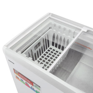 Geepas GCF2622SG Chest Showcase Freezer | 260L  Convertible Freezer & Fridge | Adjustable Thermostat | Sliding Glass Door | Lock & Key | LED Lamp | 1-Year Warranty