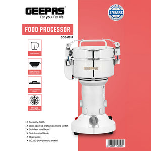 Geepas GCG41014 Food Processor | 1400W High-Speed Grinder with 300g Capacity | Durable Stainless Steel Bowl & Blade |  Safety Micro Switch |  Open Lid Protection