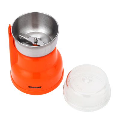 Geepas Coffee Grinder- GCG41018/40g Capacity, 150W Powerful Motor, Durable Jar and Blade/Ergonomic Grip, Perfect for Grinding Coffee Beans /Orange, 2 Years Warranty