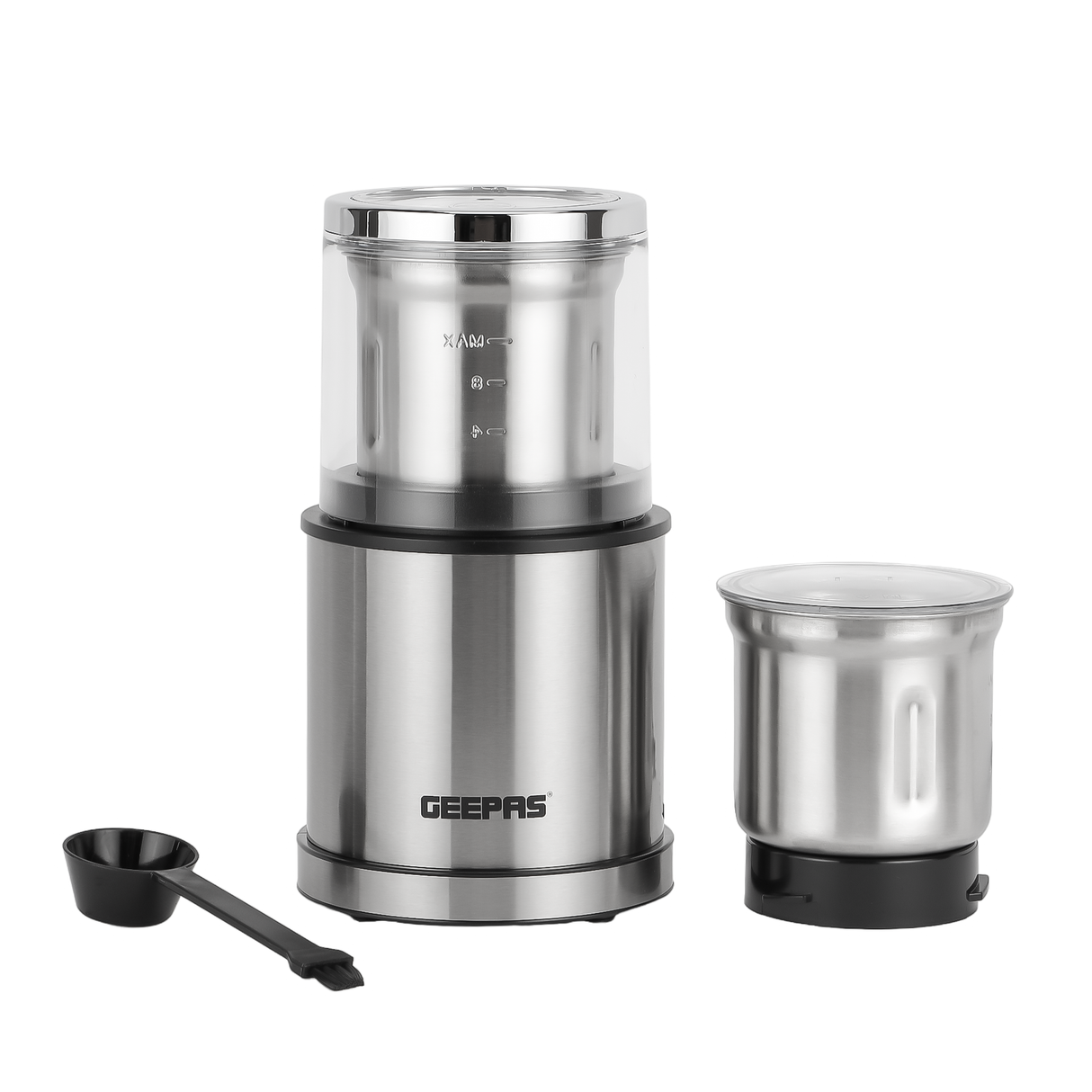 Geepas 2-in-1 Coffee Grinder- GCG41021/ 200W Motor, Durable Wet & Dry Jar, Stainless Steel Housing & Blade/ Ergonomic Grip, Press Down Operation/ 2 Years Warranty