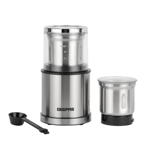 Geepas 2-in-1 Coffee Grinder- GCG41021/ 200W Motor, Durable Wet & Dry Jar, Stainless Steel Housing & Blade/ Ergonomic Grip, Press Down Operation/ 2 Years Warranty