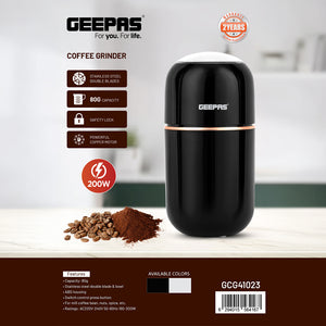 Geepas GCG41023 Coffee Grinder | 200W Copper Motor | 80g Capacity| Stainless Steel Double Blades| Safety Lock | Perfect Spice & Coffee Bean Grinder | 2 Years Warranty