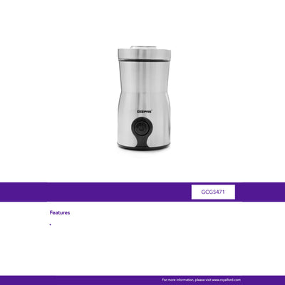 Geepas GCG5471 Grinder | Stainless Steel Coffee & Spice Grinder with Compact Design| One-Touch Easy Operation |Transparent Lid| Durable Sharp Blade for Daily Grinding Use
