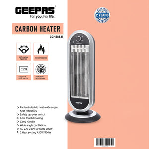 Geepas Carbon Heater GCH28531 | Instant Heating with Adjustable Power Settings| Safety Tip-Over Protection| Durable Design for Home & Office Use| 2 Years Warranty