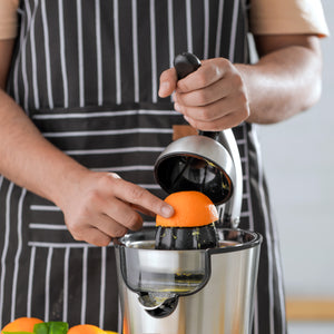 Geepas Stainless Steel Citrus Juicer- GCJ46018| Juicer for Orange Juice, Lemon, and so on| Deluxe Stainless Steel Body with Aluminum Die-Casting Handle, Metallic Silver
