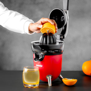 Geepas GCJ46021 Stainless Steel Citrus Juicer | For Oranges, Lemons & More | 2 Cones | Filter Basket | Transparent Collector | Easy Clean |  2Year Warranty