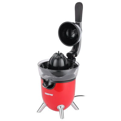 Geepas GCJ46021 Stainless Steel Citrus Juicer | For Oranges, Lemons & More | 2 Cones | Filter Basket | Transparent Collector | Easy Clean |  2Year Warranty