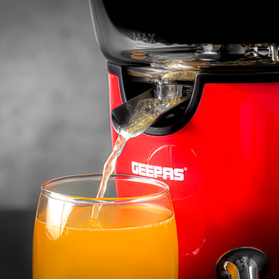 Geepas GCJ46021 Stainless Steel Citrus Juicer | For Oranges, Lemons & More | 2 Cones | Filter Basket | Transparent Collector | Easy Clean |  2Year Warranty
