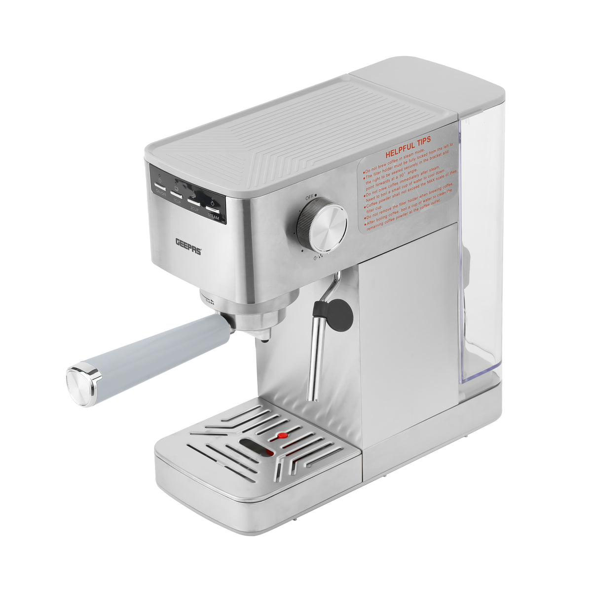 Geepas GCM1415SS Coffee Machine |20 Bar Pressure Pump| Professional Steam System| 1.5L Water Tank |Brew Espresso, Cappuccino, Latte, Mocha & More at Home|2 Years Warranty