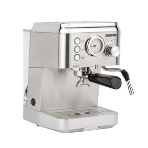 Geepas GCM1523SS Espresso & Cappuccino Coffee Machine | 20 Bar High-Pressure Pump| 1.8L  Water Tank| Frothing System| Dual Filter | G23 Platinum Series| 2 Years Warranty