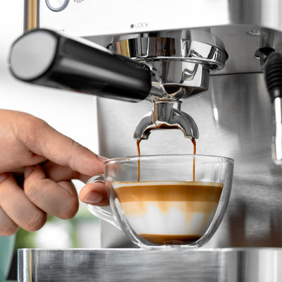 Geepas GCM1523SS Espresso & Cappuccino Coffee Machine | 20 Bar High-Pressure Pump| 1.8L  Water Tank| Frothing System| Dual Filter | G23 Platinum Series| 2 Years Warranty