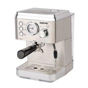 Geepas GCM1523SS Espresso & Cappuccino Coffee Machine | 20 Bar High-Pressure Pump| 1.8L  Water Tank| Frothing System| Dual Filter | G23 Platinum Series| 2 Years Warranty