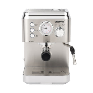 Geepas GCM1523SS Espresso & Cappuccino Coffee Machine | 20 Bar High-Pressure Pump| 1.8L  Water Tank| Frothing System| Dual Filter | G23 Platinum Series| 2 Years Warranty