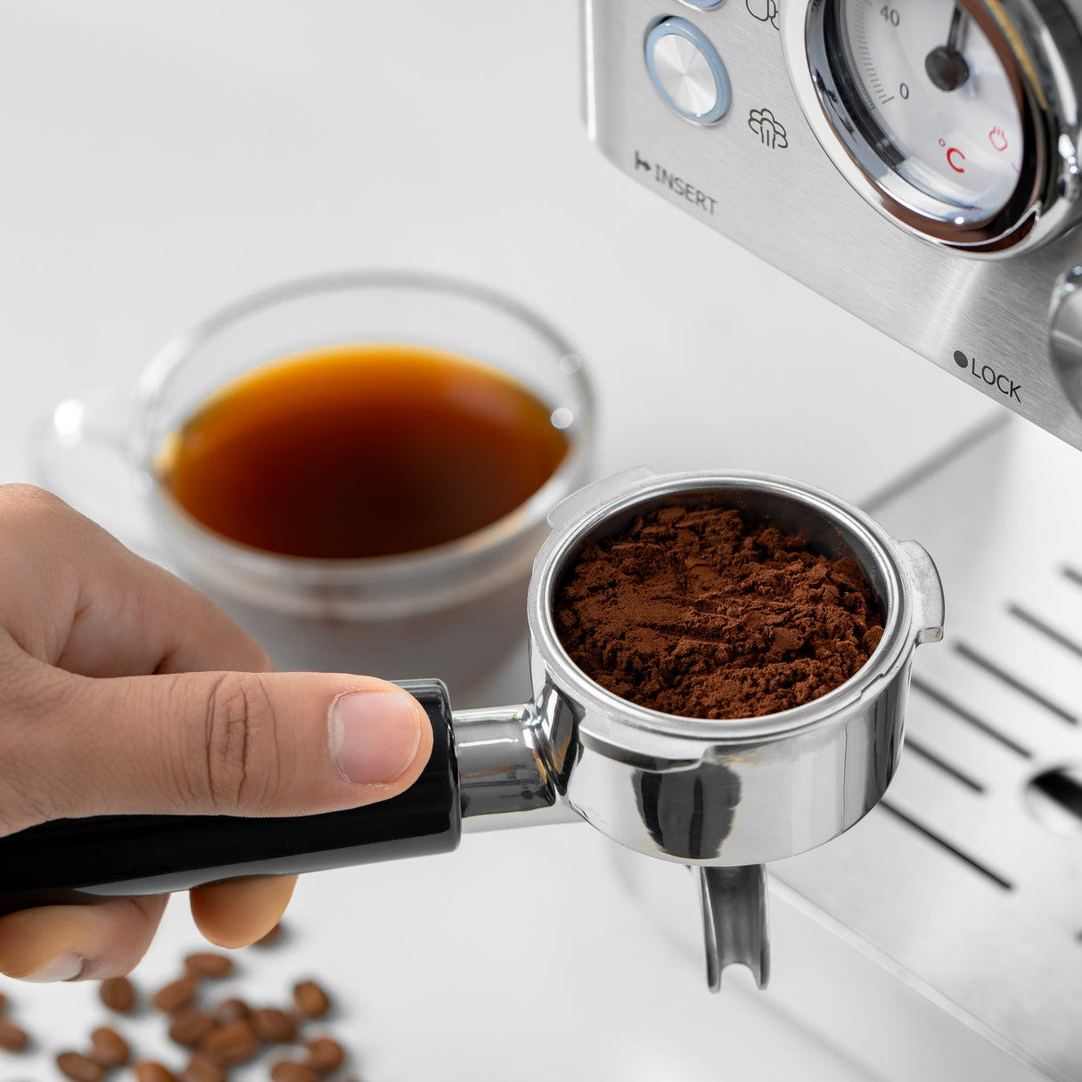 Geepas GCM1523SS Espresso & Cappuccino Coffee Machine | 20 Bar High-Pressure Pump| 1.8L  Water Tank| Frothing System| Dual Filter | G23 Platinum Series| 2 Years Warranty