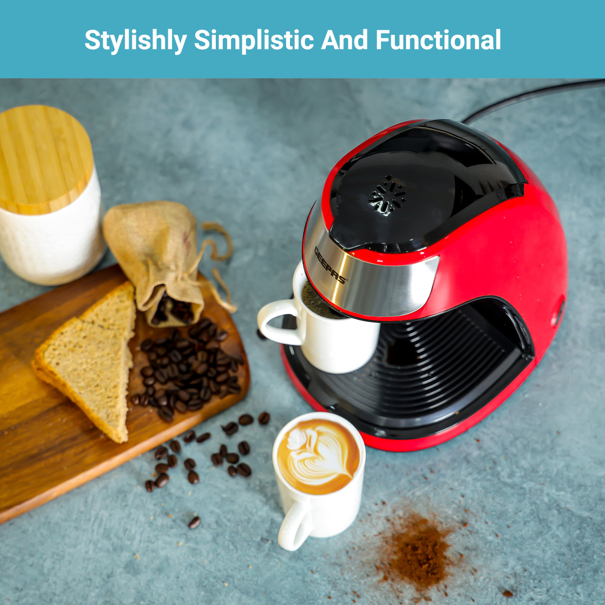 Geepas GCM41508 Coffee Maker | 450W Compact Coffee Machine with Transparent Water Tank| Anti-Drip Function| On/Off Switch| Filter Basket| Easy Cleaning & Durable Design
