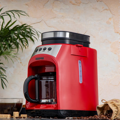 Geepas GCM41512 Grind & Drip Coffee Maker | 0.6L Capacity |  Metallic Flat Burr Grinder | Adjustable Grind Settings |  Anti-Drip Function, and 4-Cup Brewing Design