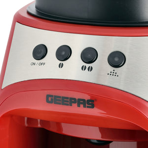 Geepas GCM41512 Grind & Drip Coffee Maker | 0.6L Capacity |  Metallic Flat Burr Grinder | Adjustable Grind Settings |  Anti-Drip Function, and 4-Cup Brewing Design
