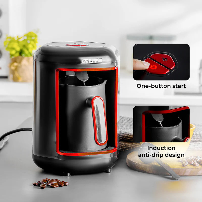 Turkish Coffee Maker, Overflow Prevention System, GCM41515|Plastic Materials with Stainless Steel Heat Plate | 4 Cups Coffee Maker with Sound Alarm System & Auto-Shut Off