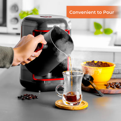 Turkish Coffee Maker, Overflow Prevention System, GCM41515|Plastic Materials with Stainless Steel Heat Plate | 4 Cups Coffee Maker with Sound Alarm System & Auto-Shut Off