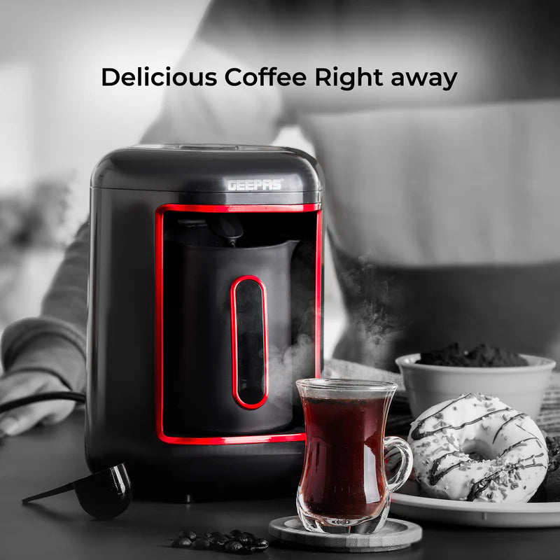 Turkish Coffee Maker, Overflow Prevention System, GCM41515|Plastic Materials with Stainless Steel Heat Plate | 4 Cups Coffee Maker with Sound Alarm System & Auto-Shut Off