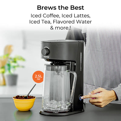 Geepas GCM41516 Ice Tea & Coffee Maker | 2.5L Jar Capacity & 875ml Water Tank | 700W Power | Auto Power-Off, Brew Strength Control, Nylon Filter | Easy to Use & Clean