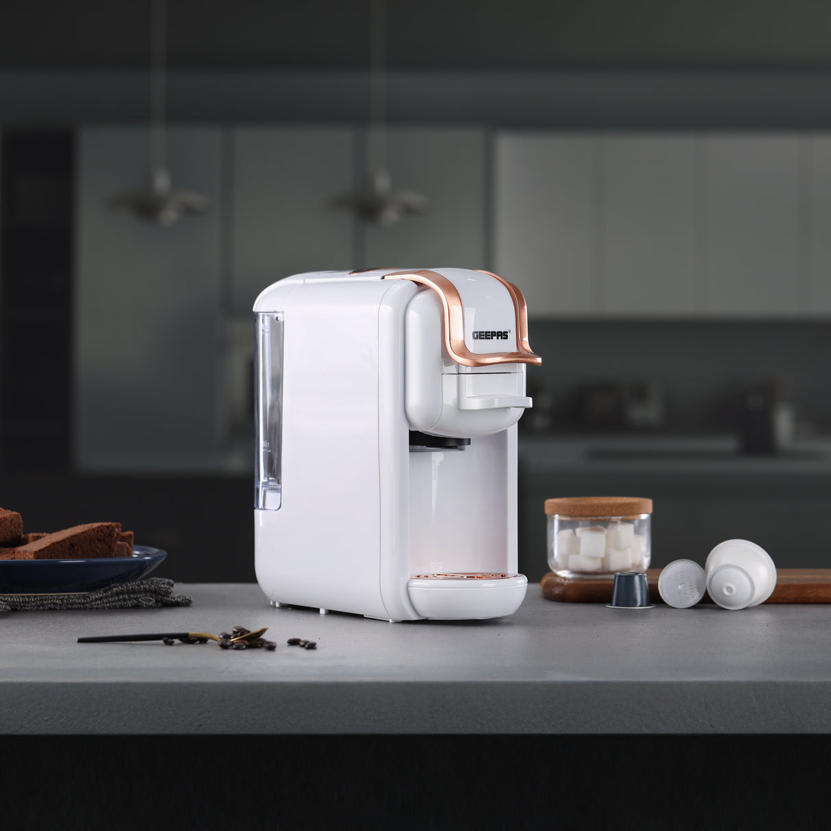 Geepas 4-in-1 Capsule Coffee Machine – GCM41526-WT