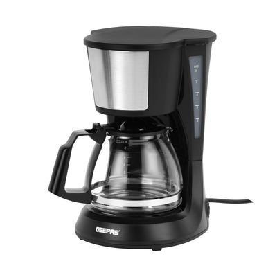 Geepas GCM41527 Coffee Maker | Glass Jar | Anti-Drip Function| Fast Brew Technology| Water Level Window | Reusable Nylon Filter | Durable Design for Home and Office