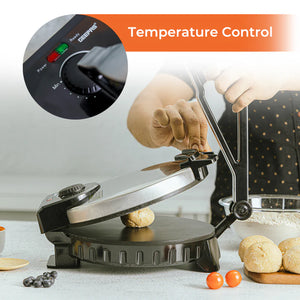 Geepas GCM6125 10 Inch Chapathi Maker | 1200W Roti Maker with Non-Stick Plates| Automatic Temperature Control | Overheat Protection | Easy to Clean | 2-Year Warranty